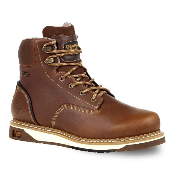 NWOT Georgia Boots Men's 6" Wedge Waterproof Work Boots, Dark Brown, Size 12M